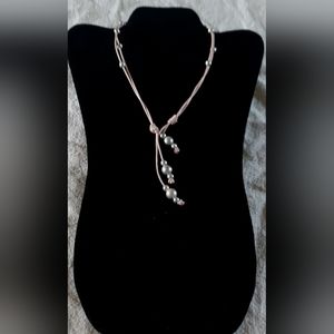 Handmade Silver Pearl And Light Pink Leather 3-Way Necklace